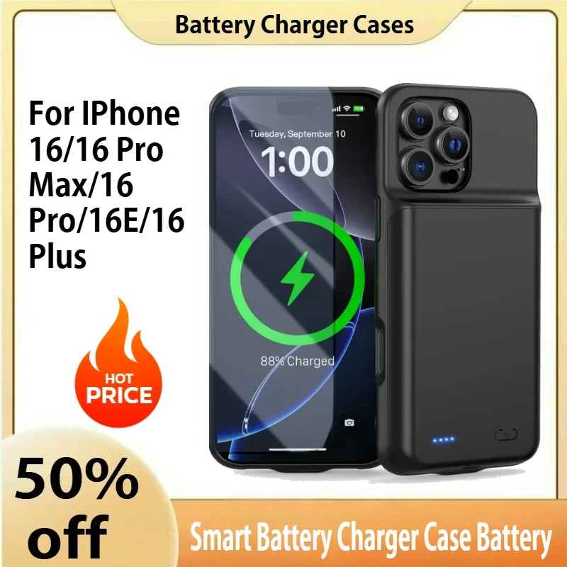 

For IPhone 16/16 Pro Max/16 Pro/16E/16 Plus Smart Battery Charger Case Battery Pack Power Bank External Charging Cover