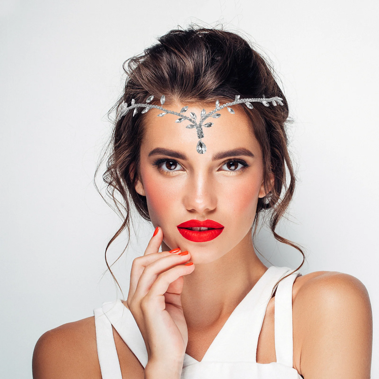 

Bridal Rhinestone Headband Teardrop Headpiece Forehead Head Chain Wedding Head Jewelry for Women Elegant Ethnic Festival Hair