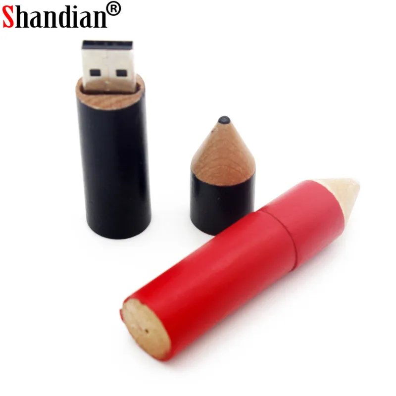 SHANGDIAN-나무 펜슬 USB 플래시 드라이브 U 디스크 크리에이티브 선물 펜드라이브, 4GB 8GB 16GB 32GB 펜 드라이브 64GB 메모리 스틱 도매