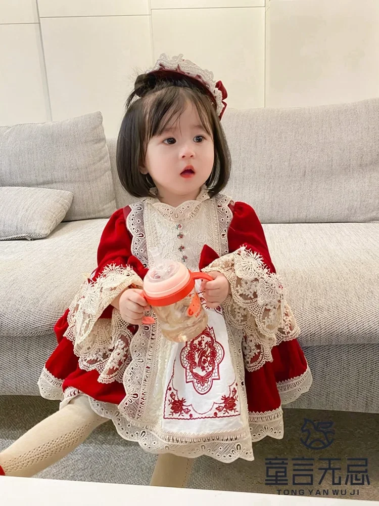 Winter New Girls Eid Lolita Dress Baby Girls Turkey Princess Dress New Year Festival Dress Spanish Children Party Birthday Gift