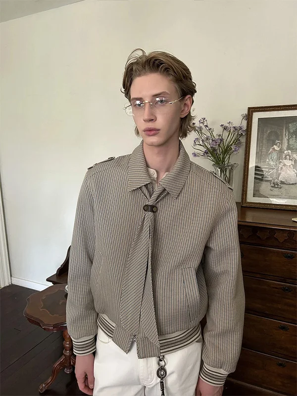 

Мужская осенняя куртка Briti Sle CleanFit с отстегивающимся бантом, модная верхняя одежда с клетчатым узором и клипсами на плечах