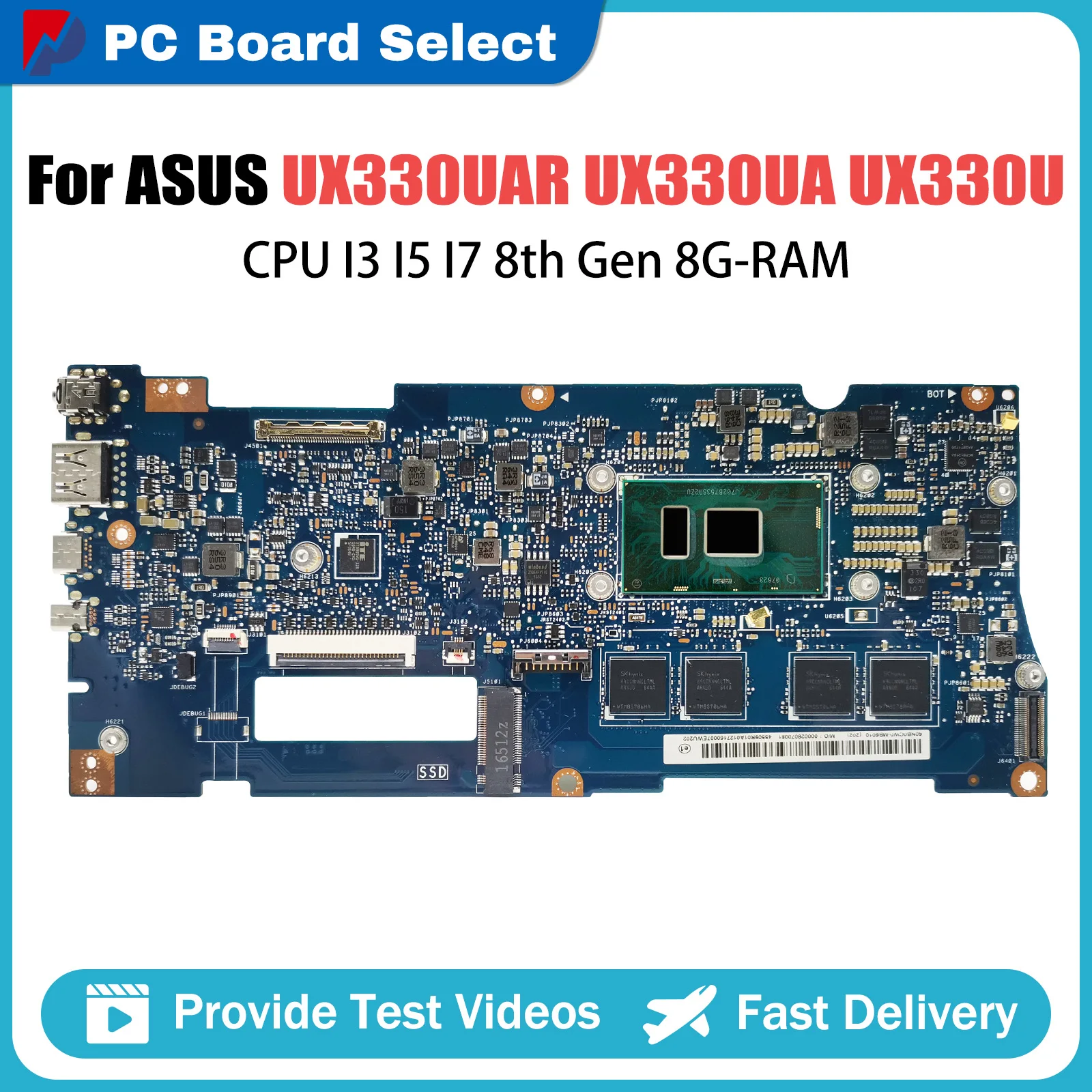 

UX330UAR Mainboard For ASUS UX330U UX330UAK UX330UA Laptop Motherboard I3 I5 I7 8th Gen CPU 8GB RAM 100% Test OK