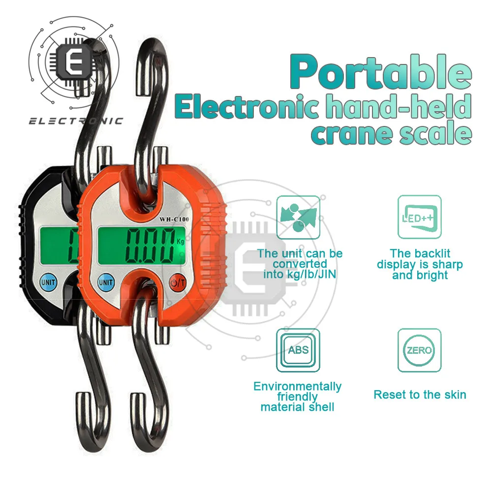 Scale Digital Weight 100kg/50g 500kg/100g Heavy Duty Hanging Hook Scale Portable Digital Stainless Steel