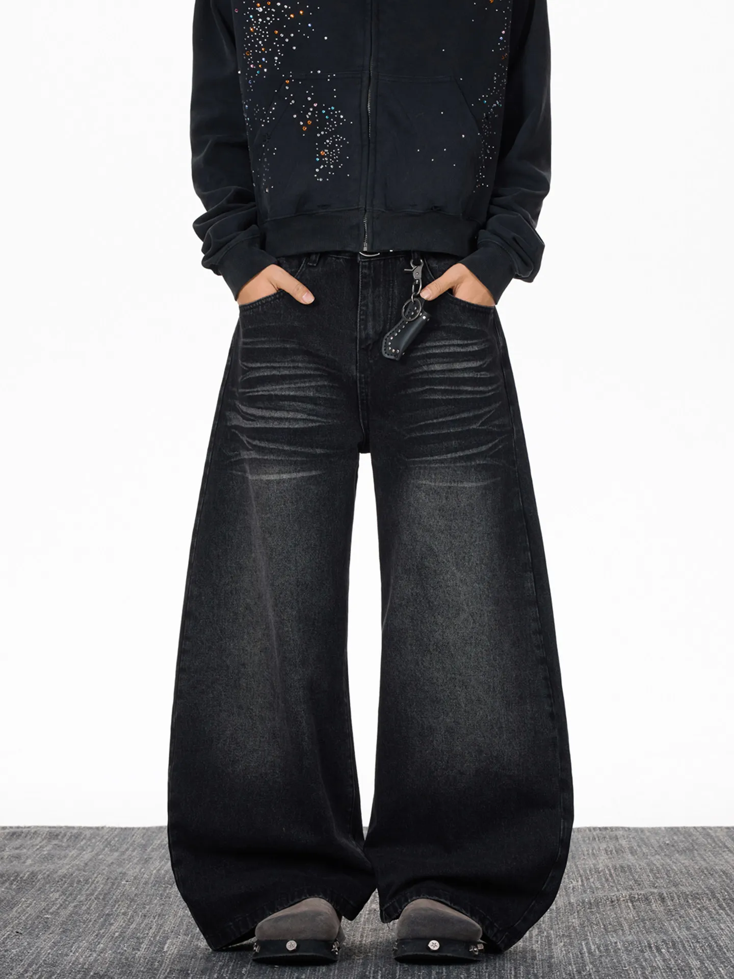 Four Season Women Jeans Korean Version Casual Pants High Street Straight Loose Wide Leg Jeans Black Baggy Jeans