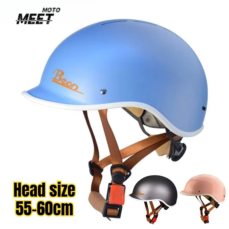 Beon Electric Car Helmet Summer Sunscreen Ultra Light Retro Half Helmet Adjustable Solid Color Simple Ladle Helmet Capacete