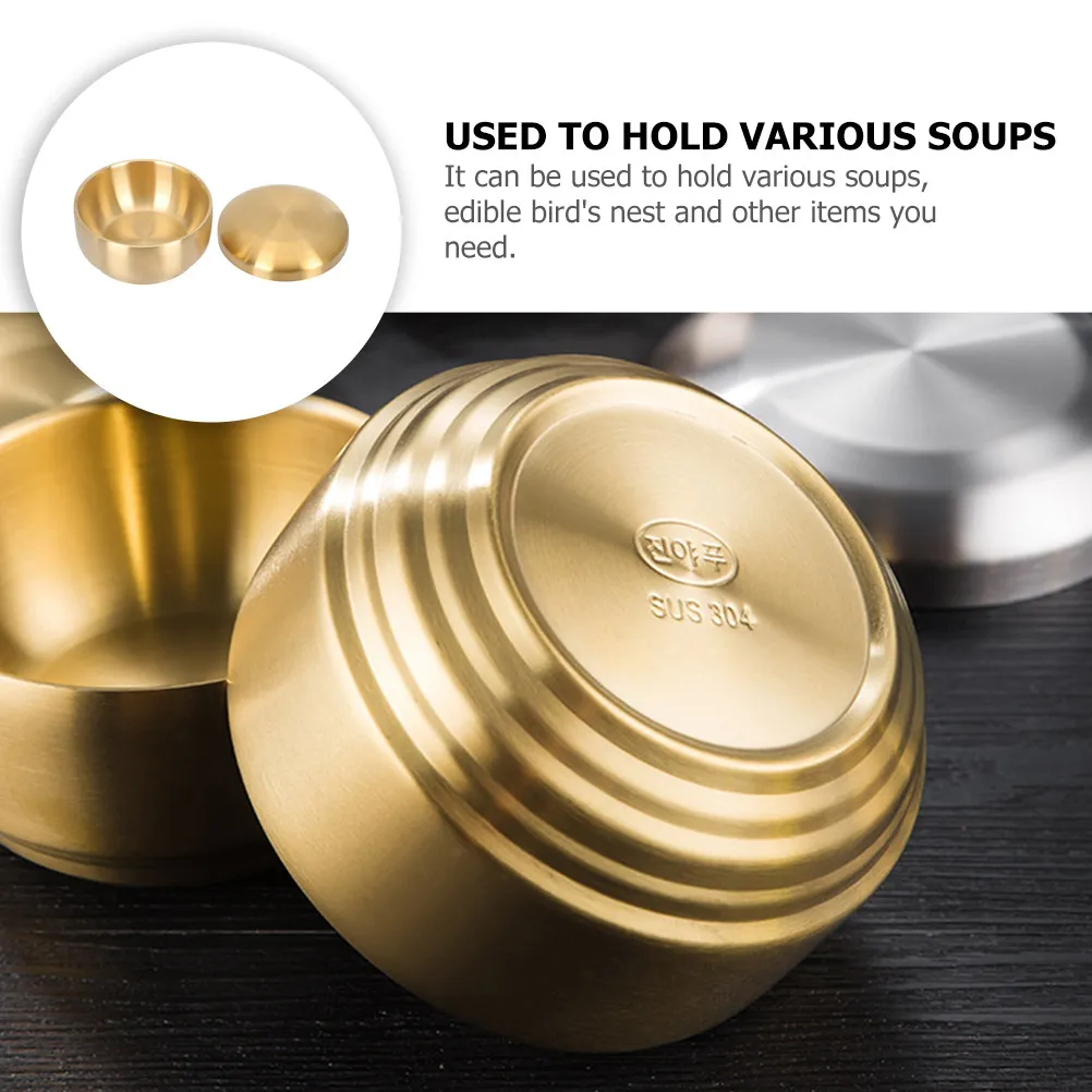 Stainless Steel Soup Bowl with Lid Simple Compact Multi-Function Household Cubilose Rice Bowl Heat-Resistant Kitchen Supply