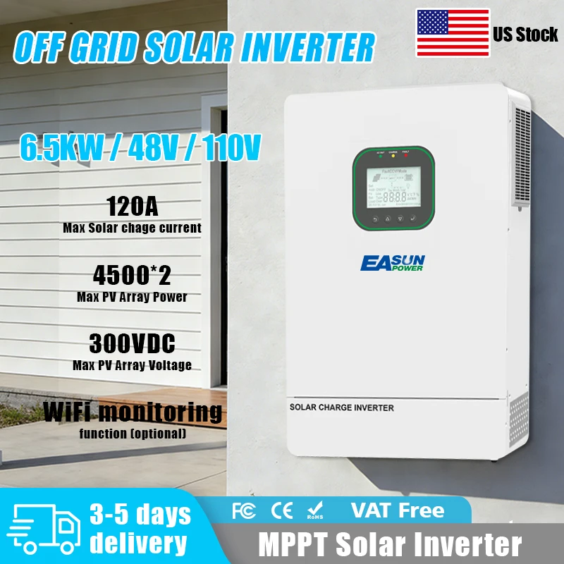 

Гибридный инвертор EASUN POWER 6.5 кВт, 48В, с расщепленной фазой, 110В, солнечное зарядное устройство, чистая синусоида, параллельный инвертор, 150А MPPT, двойной CT