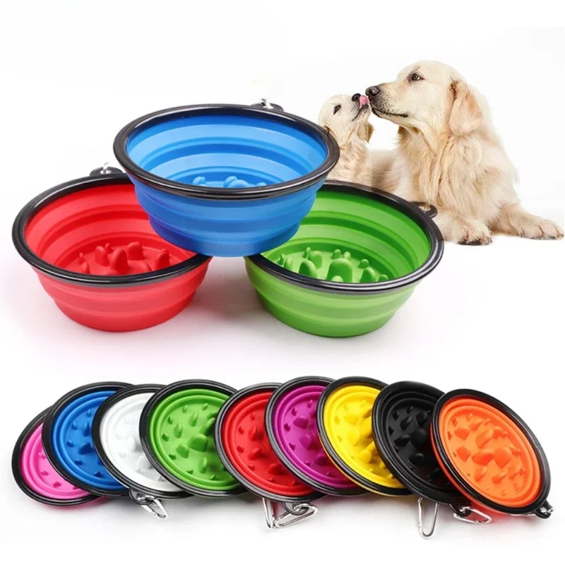 Portable Puppy Dog Bowl Pet Collapsible Slow Feeding Bowl Feeding/Regular Bowl BPA Free Foldable Cup Dish for Dogs Cat Drop