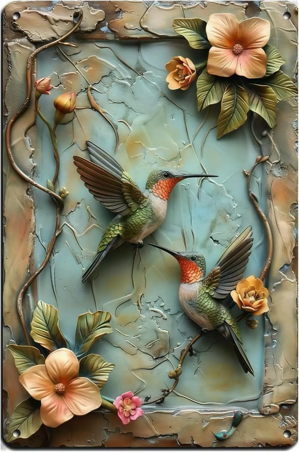1p,Vintage Tin Sign Hummingbird with 3D Effect Wall Decorations for Nature Lovers Wall Art for Home, Patio, Garden, Office, Back