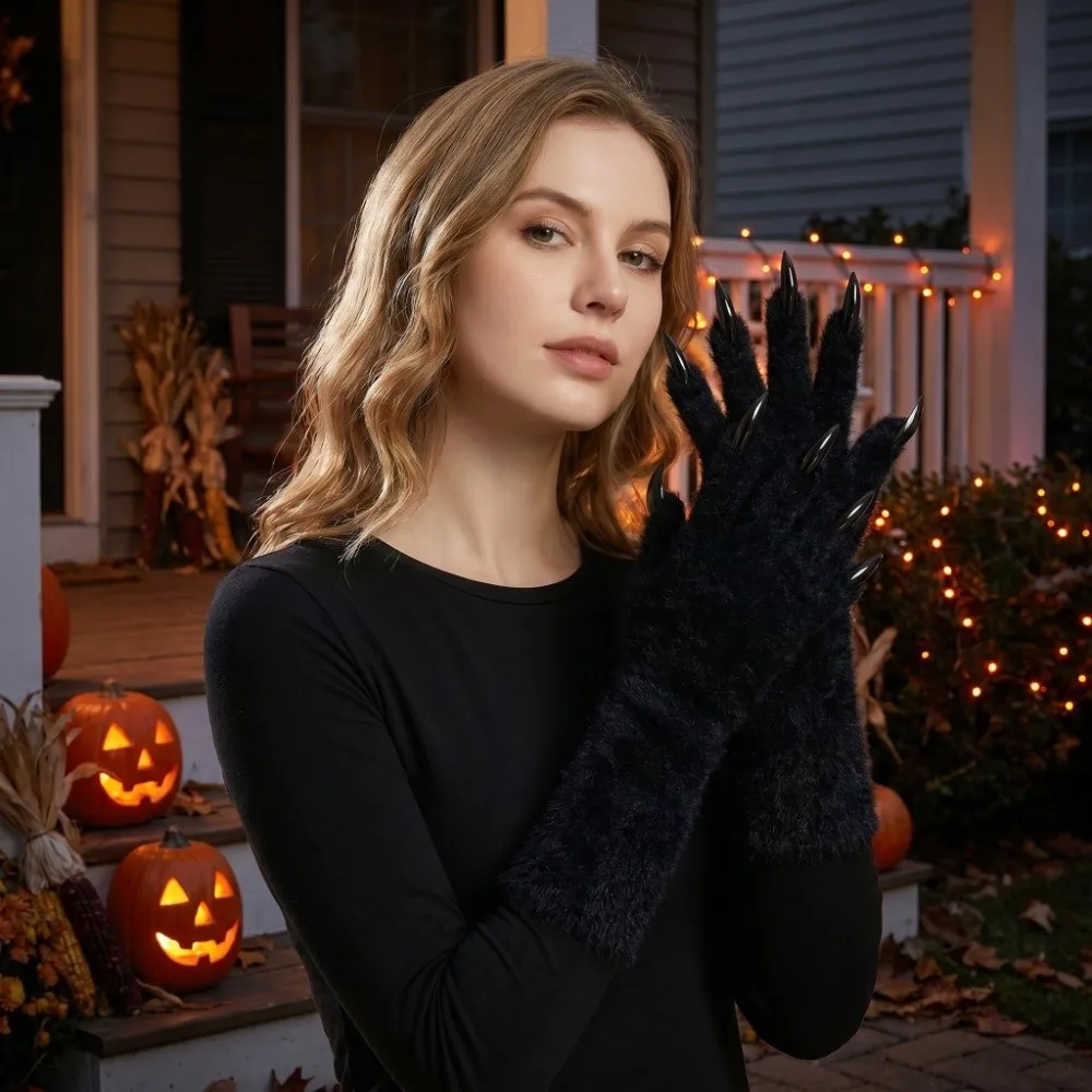 

Full Finger Full Finger Paws Gloves Animal Paw Realistic Halloween Long Gloves Furry Long Nails Cosplay Gloves Cosplay Parties
