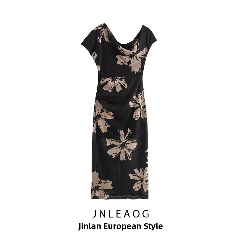 Faionable imprimé coupe ajustée robe pour les femmes printemps été automne décontracté Sle français Ele t-shirt quart Sve Dr