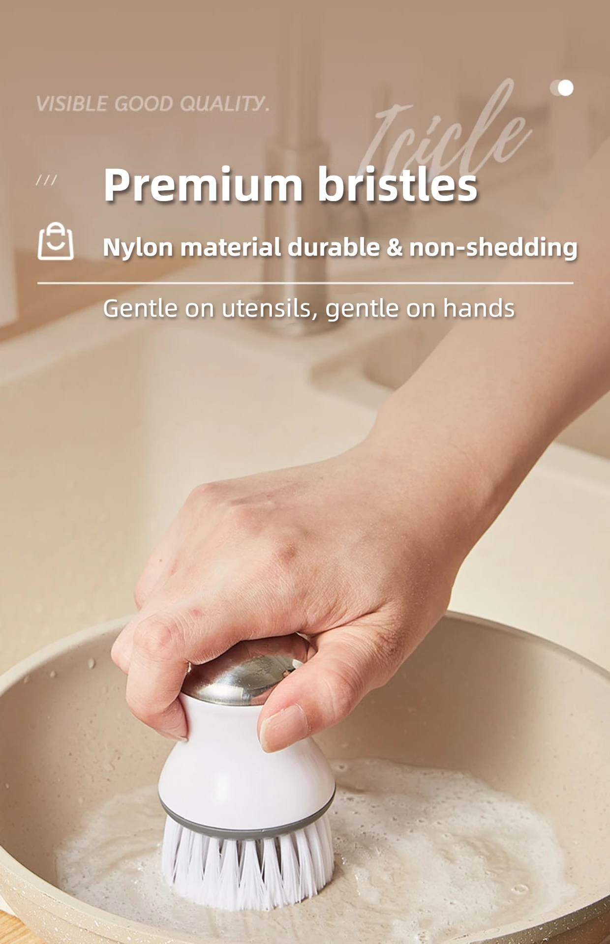 UNIKCO Set Di 2 Spazzole Per Pulizia Cucina – Con Serbatoio Sapone E Supporto Scolapiatti, Una Delicata E Una In Acciaio Per Pentole, Ergonomico