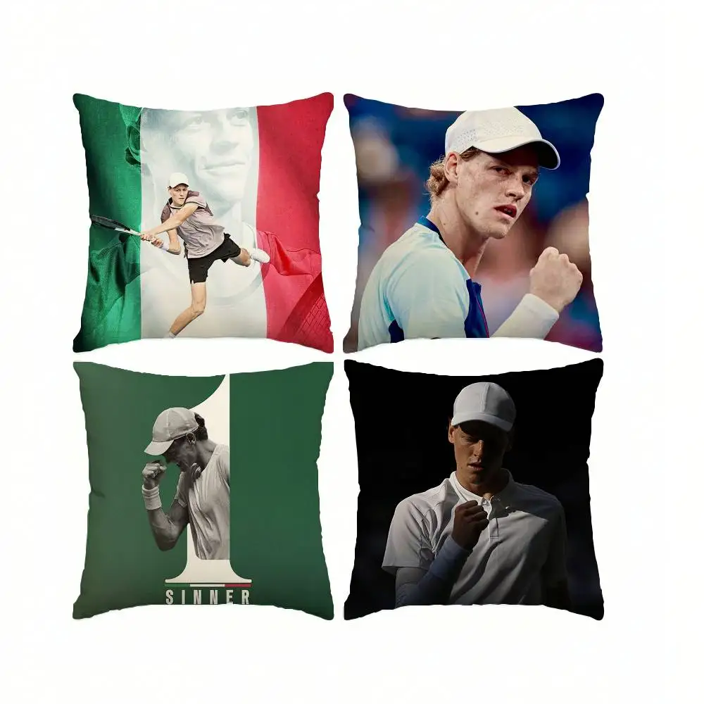 J-Jannik Sinner tennis  Square Double-Sided printed Pillow Case Bedroom Bedside Pillow Sofa Cushion Cover