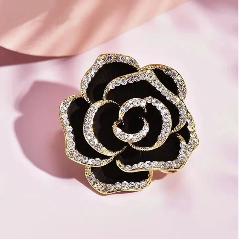 Luxury High-end Enamel Camellia Flower Brooch Boutique Female Lapel Jewelry Party Banquet Daily Coat Handbag Pins Gift