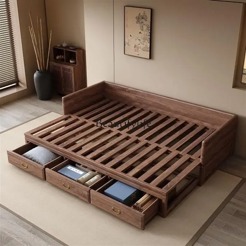 

FGSofa bed pull-out black walnut new Chinese living room storage small table