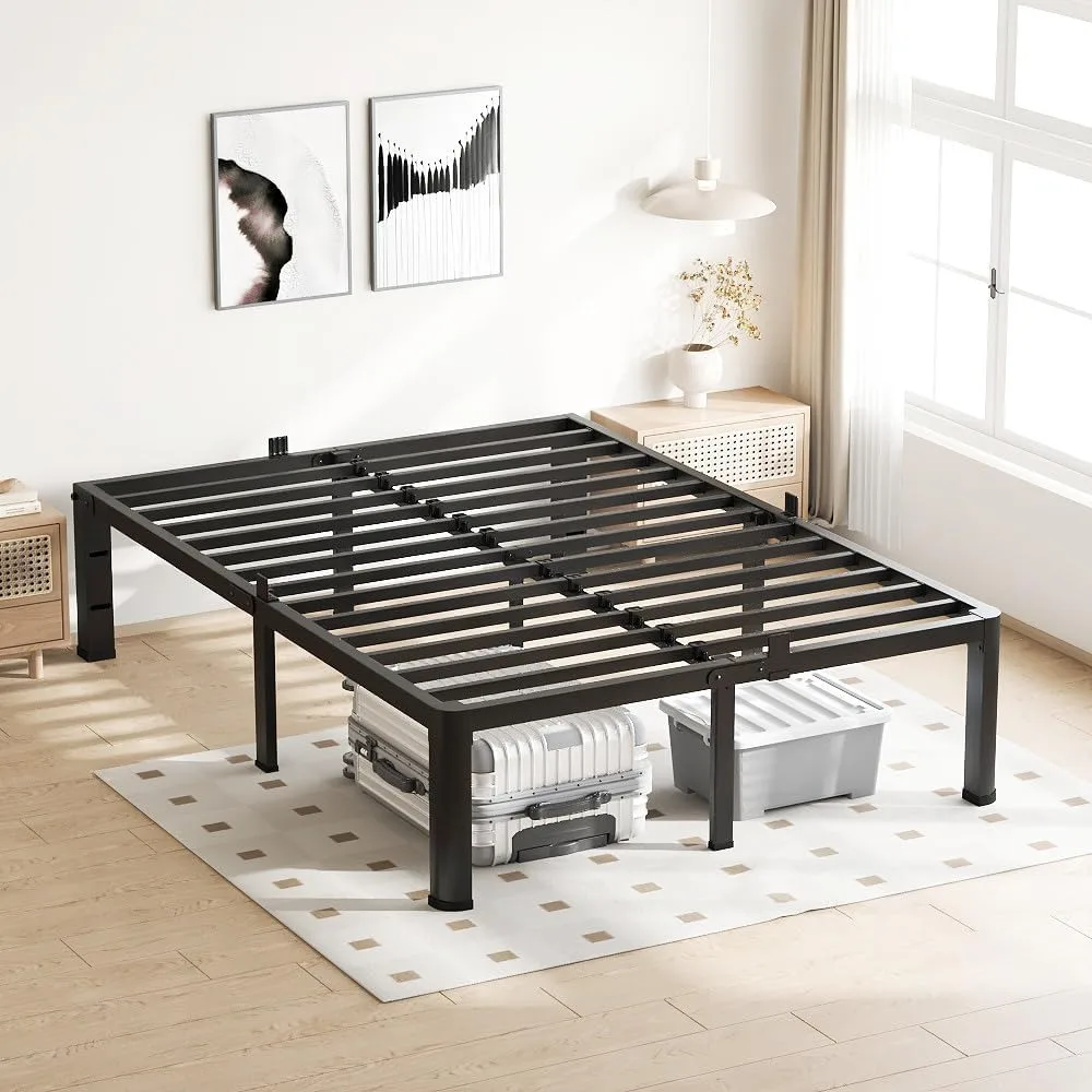 Full Size Bed Frame,Duty Metal Platform with Round Corner Legs Mattress Slide Stopper, Steel Slat Support No Box Spring Needed