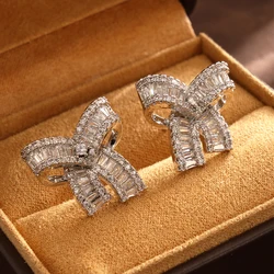 ZAKOL Cute Sweet AAA Zirconia Bow Stud Earrings for Women Korean Fashion Aesthetic Engagement Wedding Jewelry