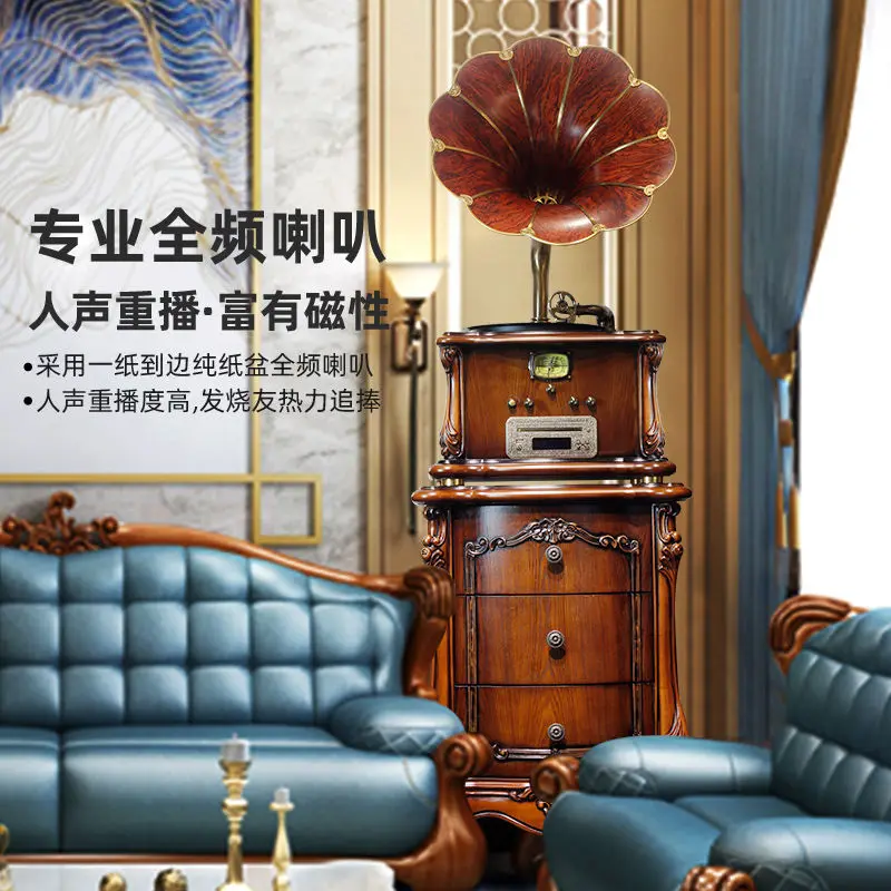Gramophone retro European home stereo old-fashioned speakers American living room antique vinyl record player