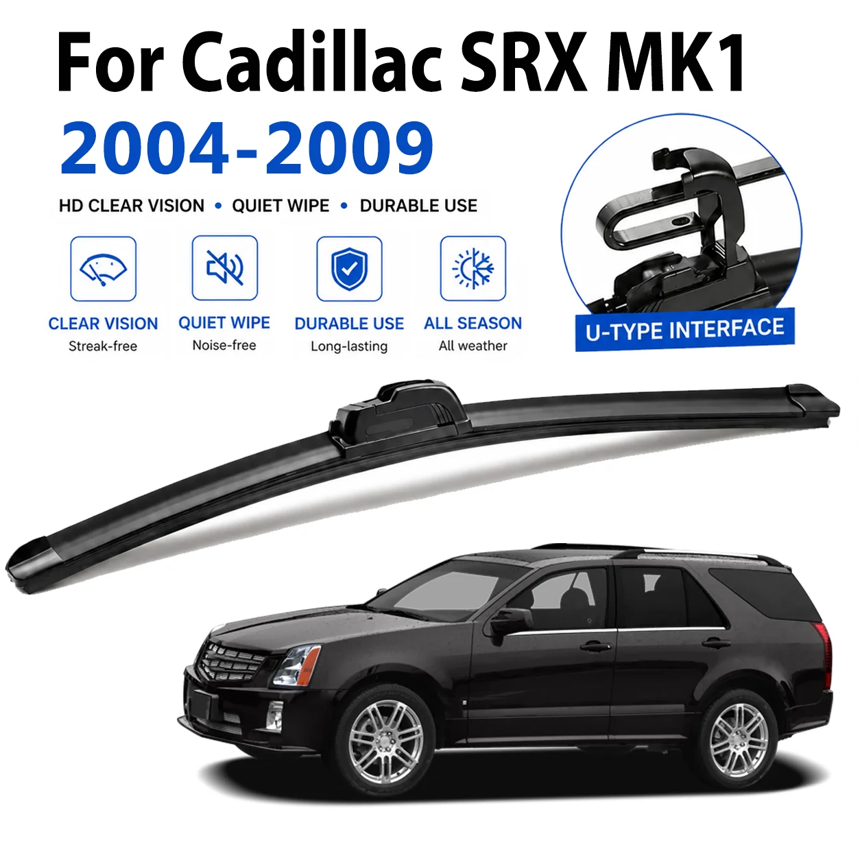 For Cadillac SRX MK1 2004‑2009 2Pcs U‑Hook Front Windshield Wipers, Rubber High‑Definition Replacement Wiper Blades 22