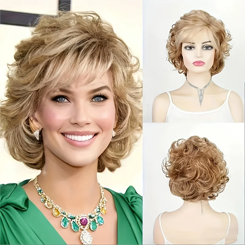 

Women's Synthetic Wig with Side-Swept Waves, Voluminous Fashionable Black Curly Hair Wig, Suitable for Daily Wear and Cosplay