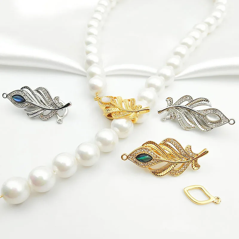 

Цельное медное инкрустированное ожерелье из перьев и листьев, жемчужное ожерелье, цепочка для свитера, пружинная пряжка, женские ювелирные аксессуары «сделай сам»