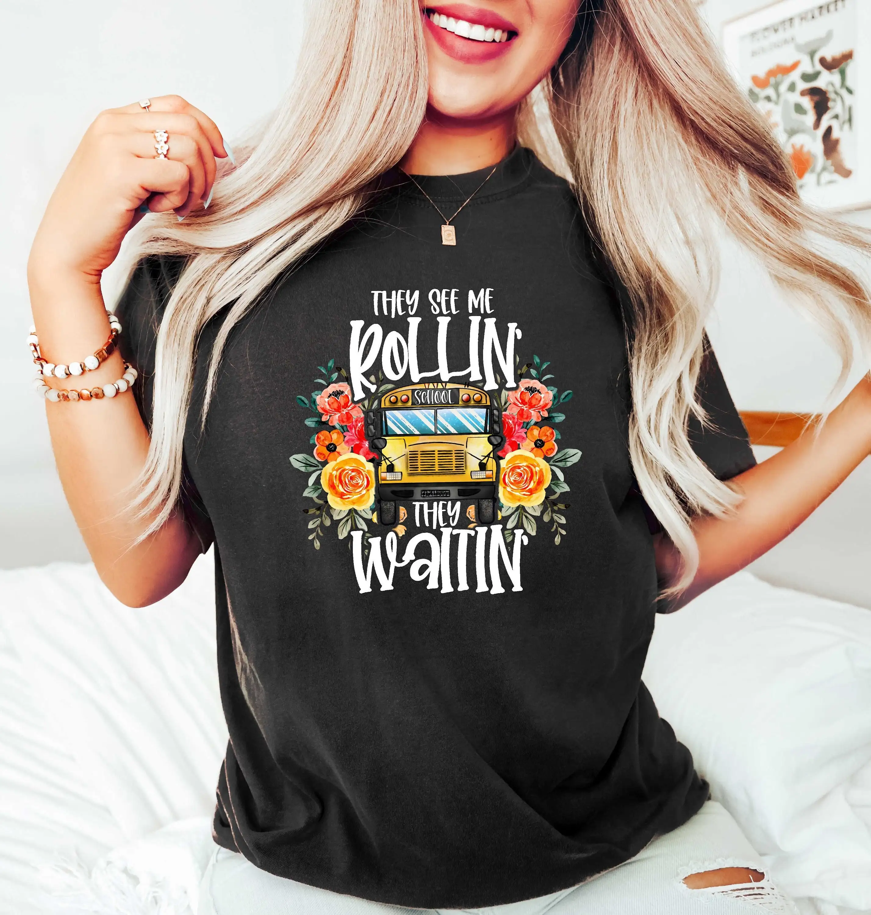 They See Me Rollin Waitin Cute Bus Driver Sweat T Shirt Hello Teacher Sweet