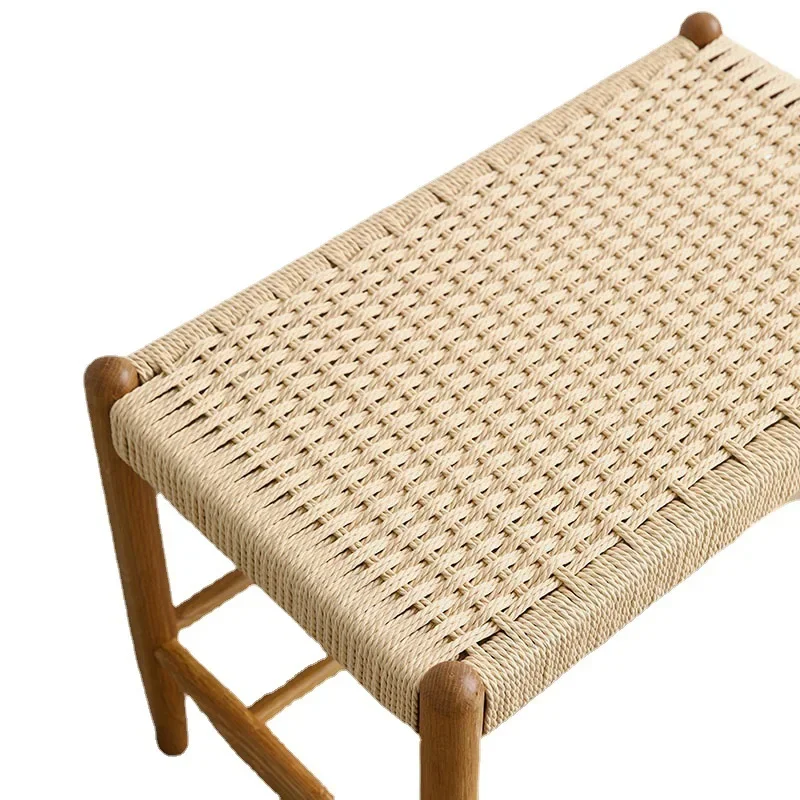 Cross braided rope stool white oak solid wood stool porch shoe change stool dining room bedroom end of bed braided rope bench