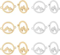 5pcs/Lot Stainless Steel Round Wave Mountain Charms Connector DIY for Men Necklace Bracelet Jewelry Making Accessories Wholesale