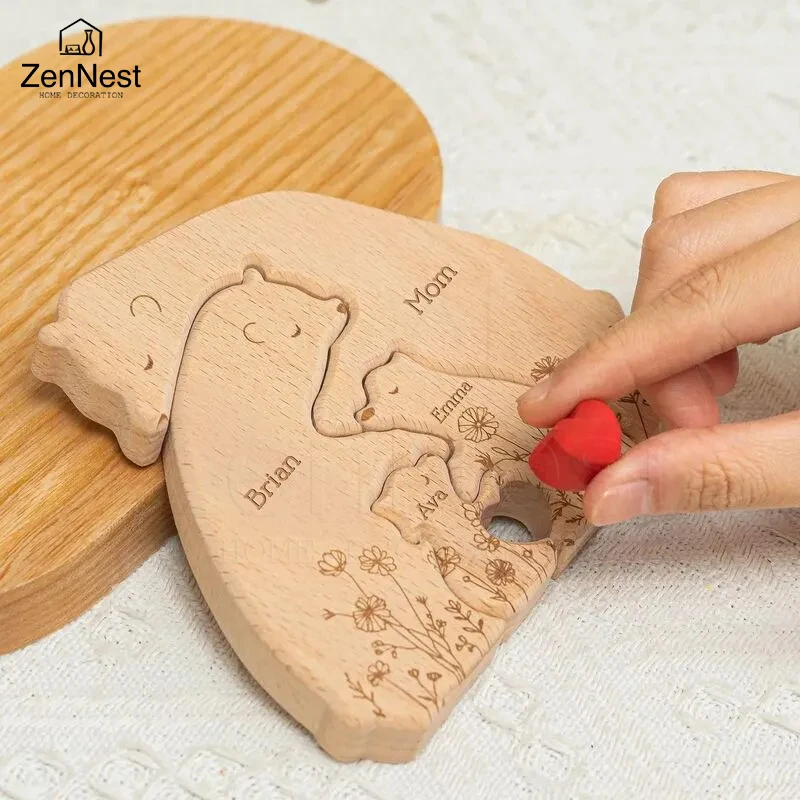 ألغاز خشبية فنية، ألغاز اسم شخصية لعائلة الدب الصغير، هدايا عيد الشكر، ديكورات المنزل على الطاولة #5