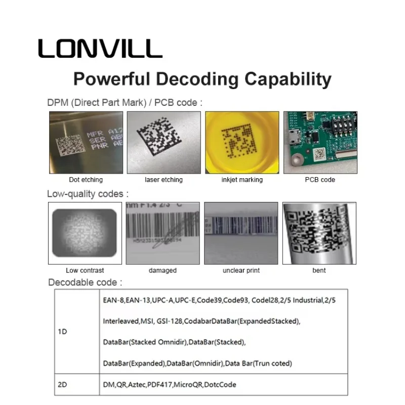 LONVILL 2D transportador automático de código de barras lector de código de barras fijo con cable RS232 inventario escáner de código de alta velocidad