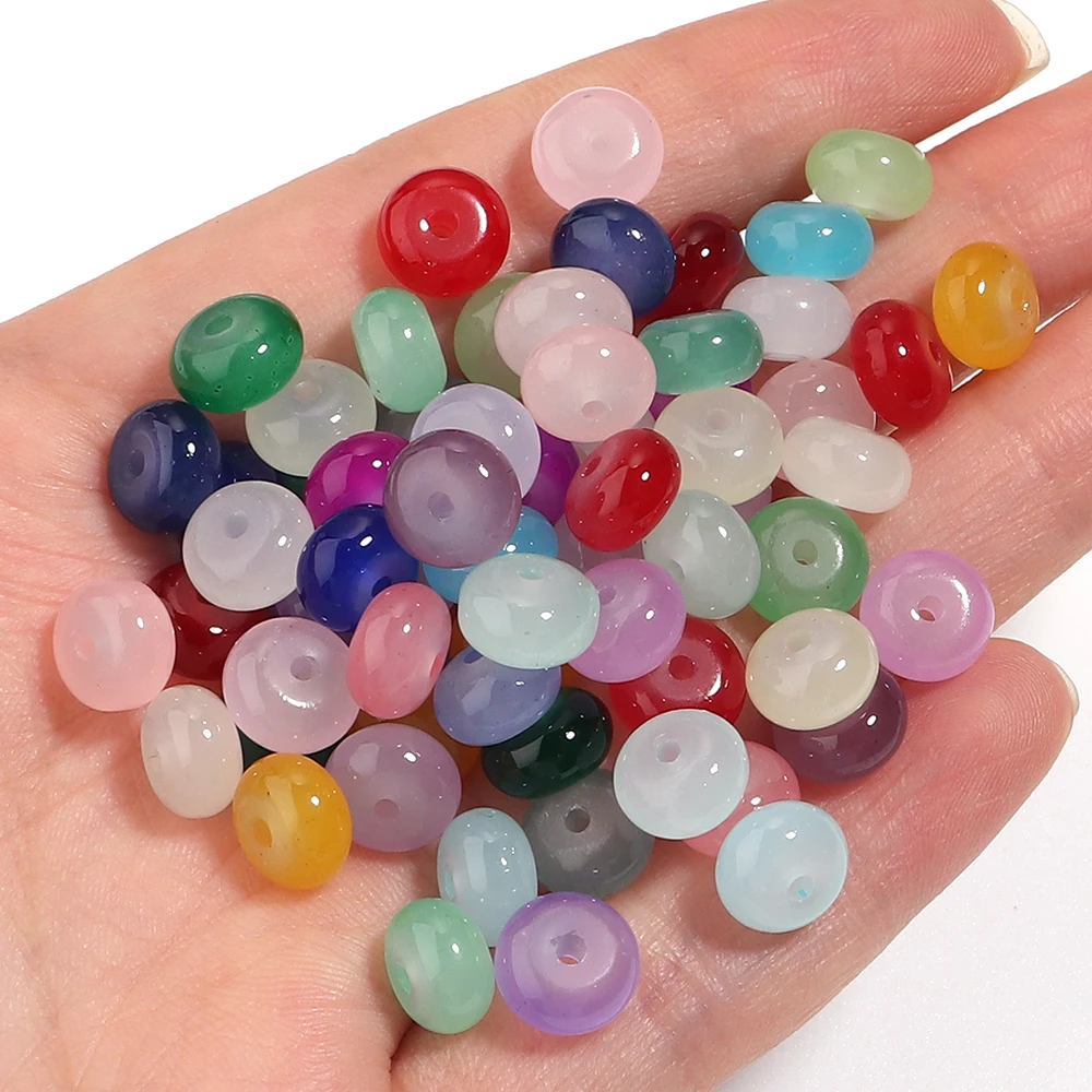 50/100 Stück bunte, transparente Glasperlen, flache, runde, lose Abstandshalterperlen für die Herstellung von Halsketten, Armbändern und Schmuck. – Detail 3