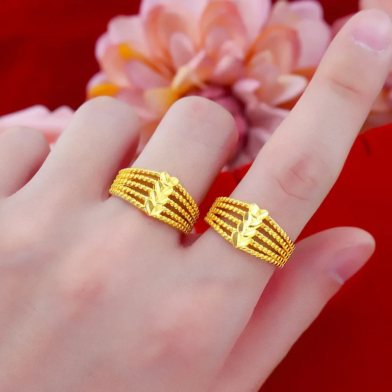 

High-quality 9999 gold women's ring love five-line ring 24 real gold opening peach heart women's ring gold store same style