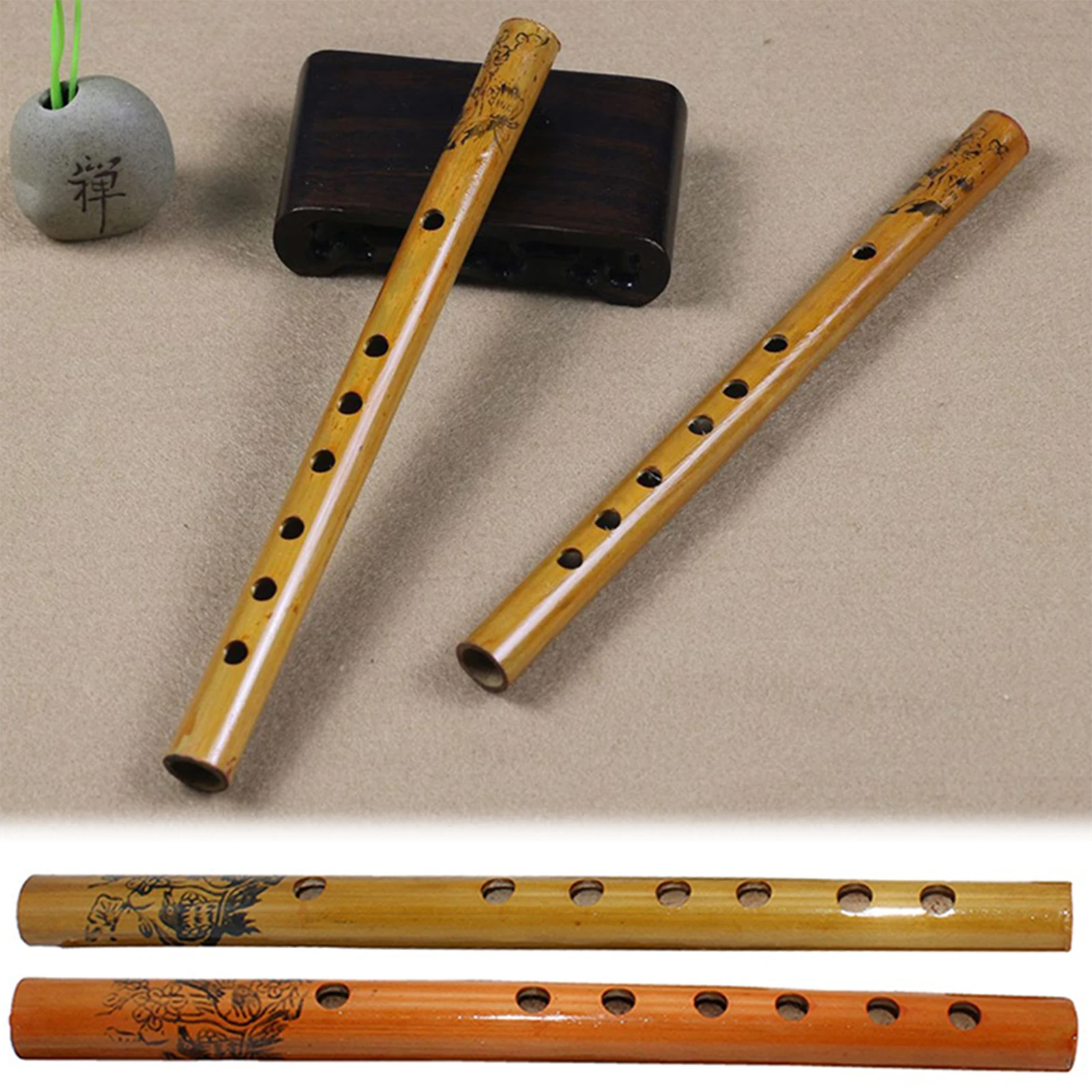 Chinese Traditional 6 Holes Handmade Bamboo Flute Vertical Flute Clarinet Student Elementary Musical Instrument Educational Toy