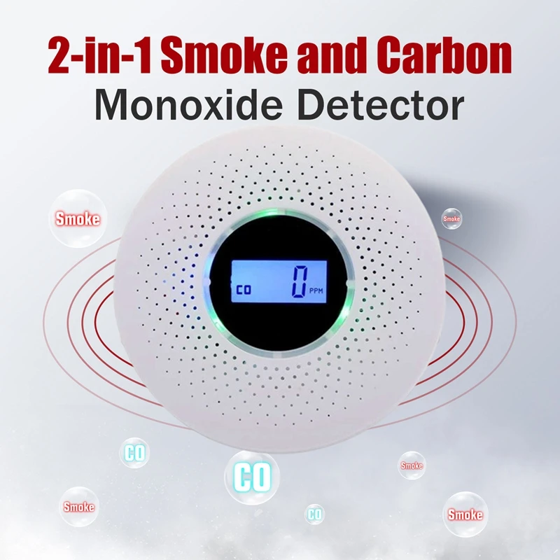 2 in 1 LCD Display Carbon Monoxide & Smoke Combo Detector Battery Operated CO Alarm with LED Light Flashing Sound Warning - view 4