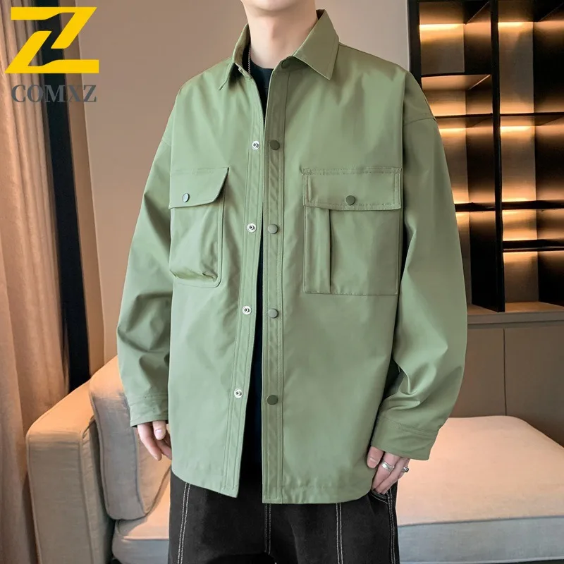 

COMXZ 2025 красивая куртка-рубашка мужская с отложным воротником осень-зима мужская корейская повседневная индивидуальная модная молодежная куртка