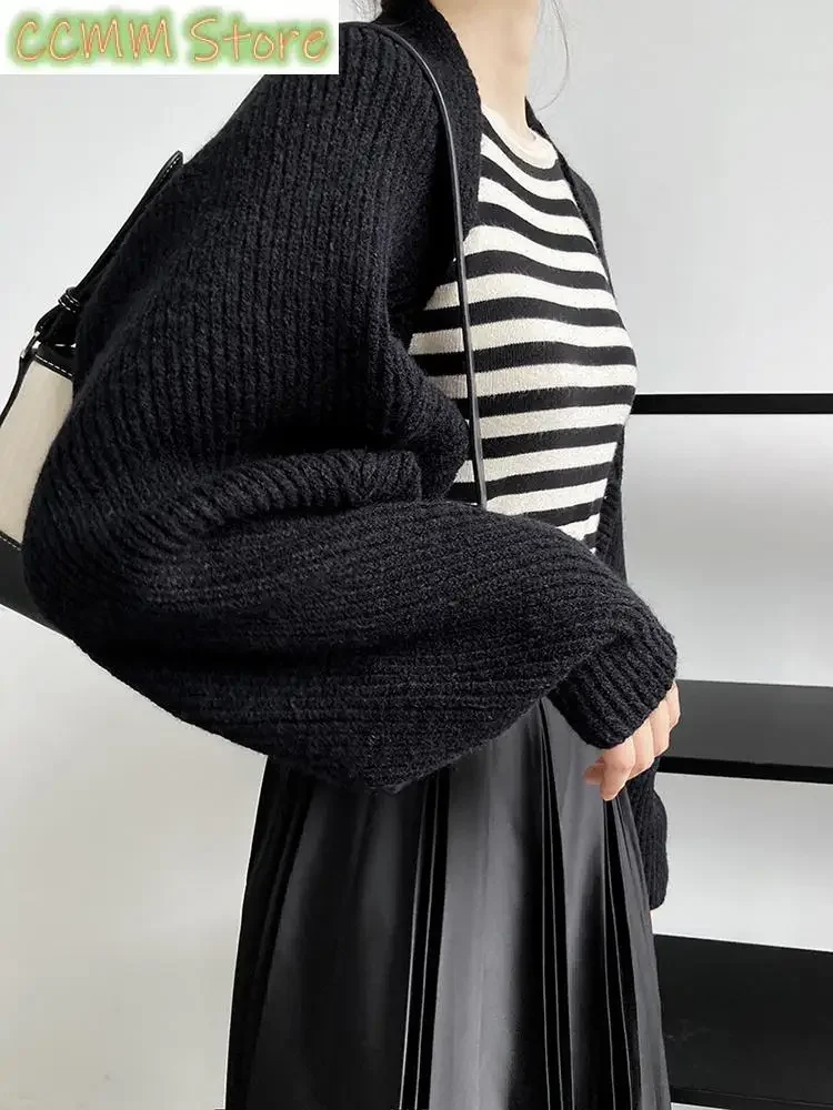 Cardigan tricoté gris élégant pour femme, pull ample, col en v, manches longues, mode marée, automne hiver