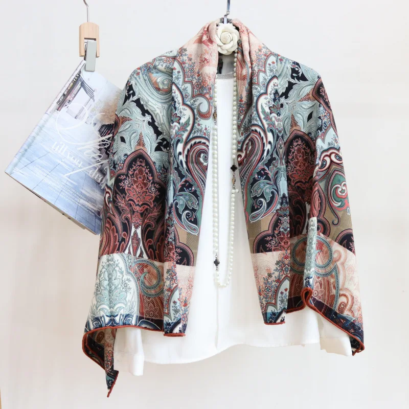 New Luxury 30% Silk 70% Wool Scarf 135x135cm Big Size Women Square Scarf Designer Floral Shawl Winter Warm Wrap Pashmina Bandana - view 5