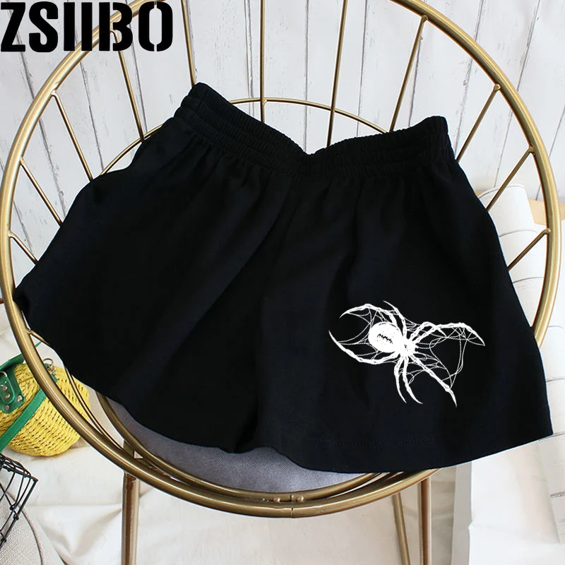 Spider print Y2k Loose Women's Shorts High Waist Star Fun Kitten Print Summer Harajuku Fashion Sports Sweatpants Beach Y2K