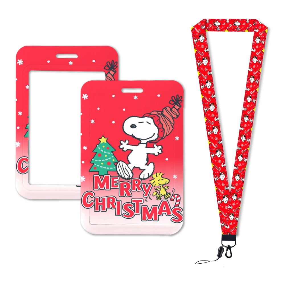 

Merry Christmas Snoopy Dog Pattern Printed Card Holder Lanyard Credit Card Neck Strap Keychain Id Badge Holders