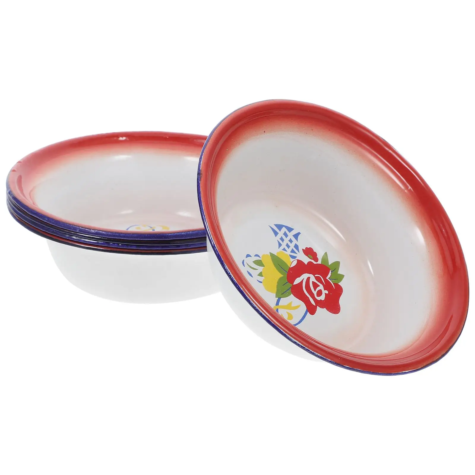 

5 Pcs Dishes Set 16cm Deep Bowls for Serving Fruits Salads Retro Enamel Camping Dishes Kitchenware Large Metal Bowl Camping