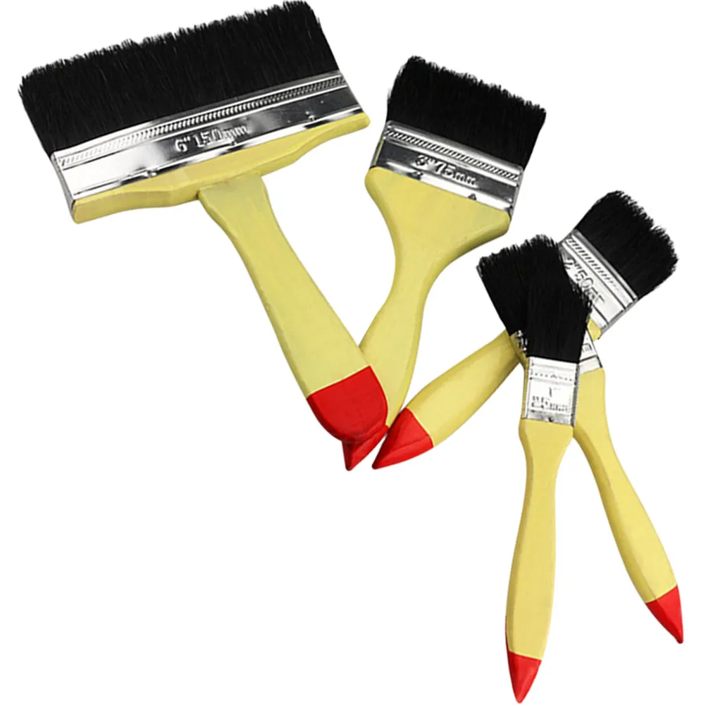 5Pcs Oil Paint Brushes Variety Size Synthetic Bristle Wood Handle Easy Grip Comfortable Painting Tools for Walls Trim Cabinets