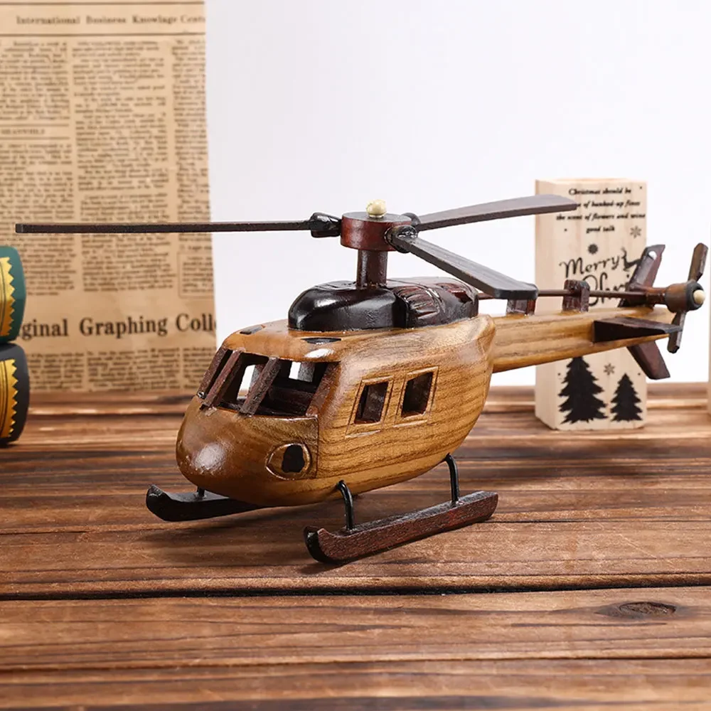 

Retro Wooden Airplane Ornaments Helicopter Model Home Room Desktop Crafts Airplane Model Decoration Children's Gifts