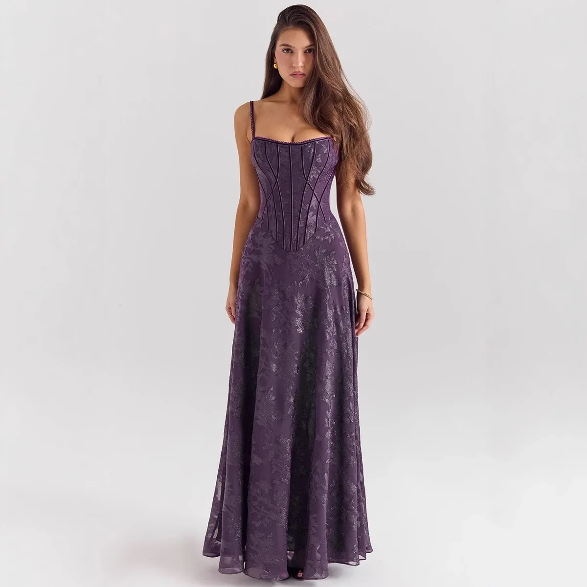 Sexy Floral Mesh Maxi Dress Women Spaghetti Strap Backless Long Dress Elegant Club Evening Party Guest Dress Summer Vestidos