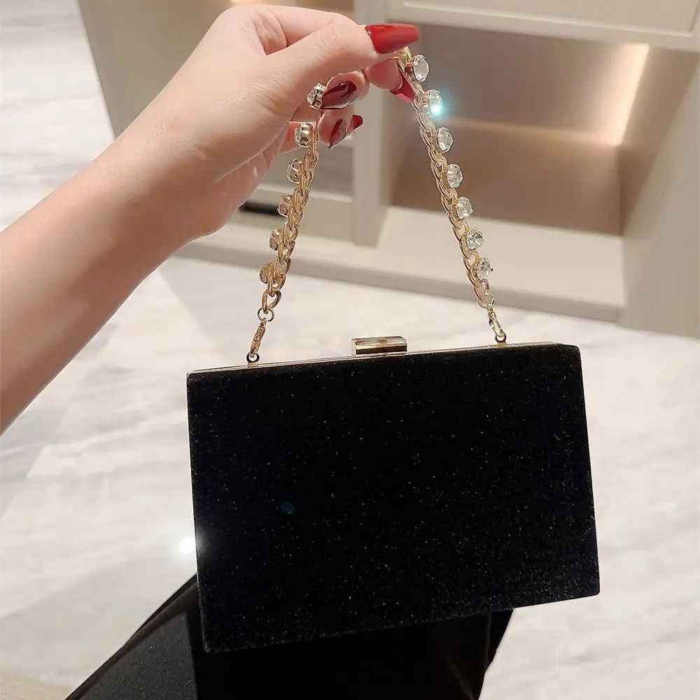 Black Velvet Evening Bag Luxury Chain French Vintage Banquet Clutch Shoulder Bags Women Female