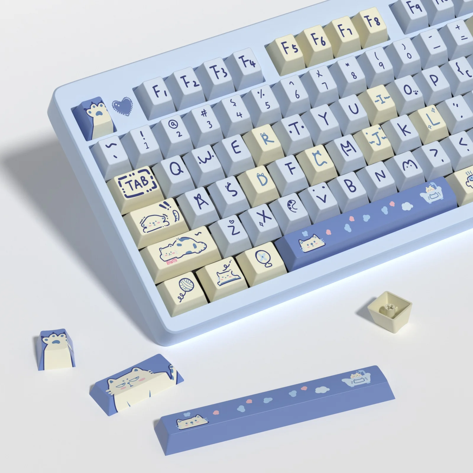 KBDiy 141 Keys Cherry Profile Keycap Cute Animal Blue Meow Theme Keycaps For Mechanical Gaming Keyboard MX Switch PBT Key Caps