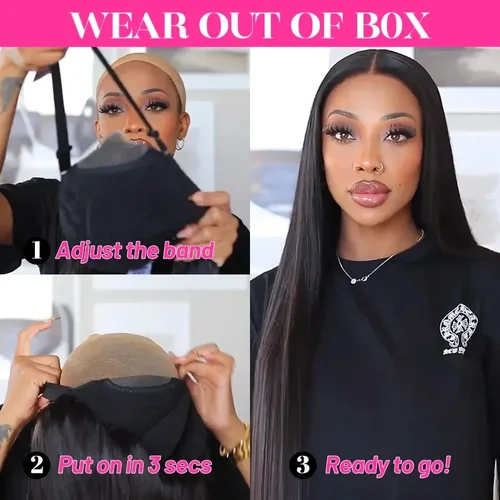 Imagen 2 del producto Pelucas sin pegamento cabello humano listo para usar pelucas delanteras de encaje recto de hueso cabello humano 4x4 5x5 pelucas con cierre de encaje HD precortadas para mujeres