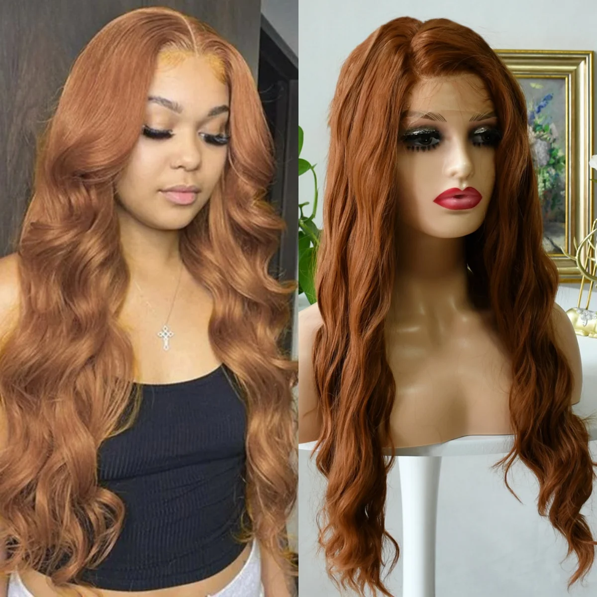 

13X4 Light Brown Lace Frontal Wigs Body Wave Transparent HD Lace Wigs Brown Wigs Synthetic High Quality Daily Wear Cosplay