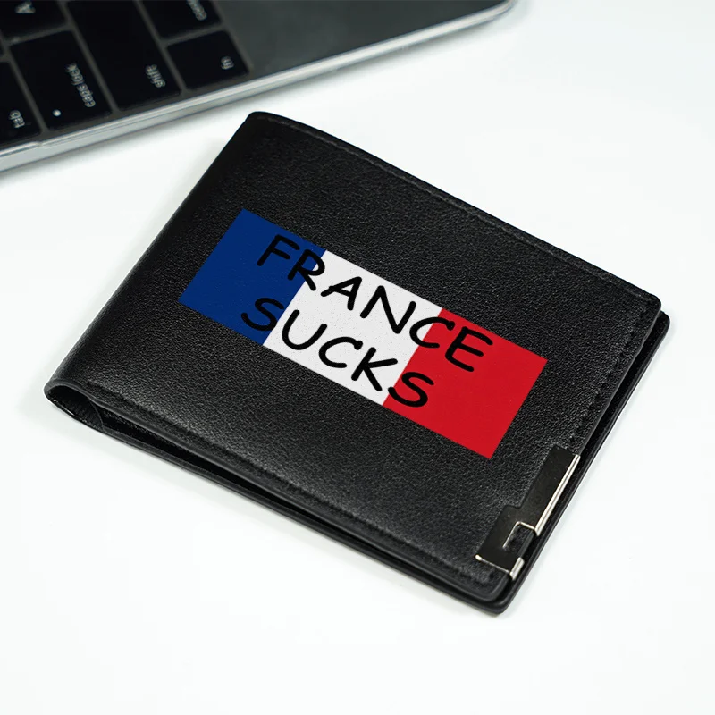 FRANKREICH SUCKS FLAGGE DESIGN SCHLANKE BRIEFTASCHE FÜR HERREN PU-LEDER LANGLEBIGES, LEICHTGEWICHTES BUSINESS-MODISCHES ZUBEHÖR MODERNE MINIMALISTISCHER STIL