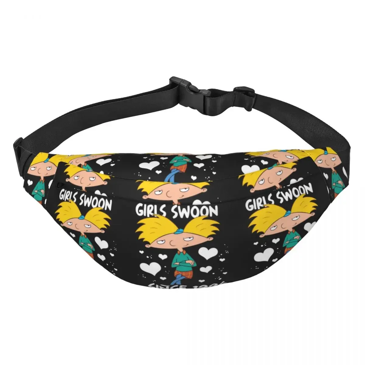 Personalizado Hey Arnold Anime animado Helga Pataki Fanny Pack hombres mujeres Cool Sling bandolera riñonera viaje teléfono dinero bolsa