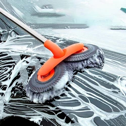 Car Washer Mop Foam Wash Chenille Brush Double Brush Head Roof Window Cleaning Maintenance Three-Section Telescopic Mop